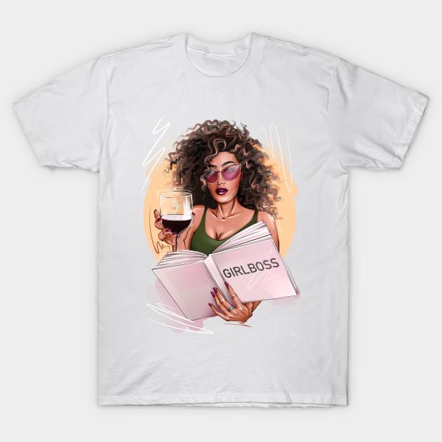 Girlboss with wine african american girl T-Shirt by ArctiumStudio